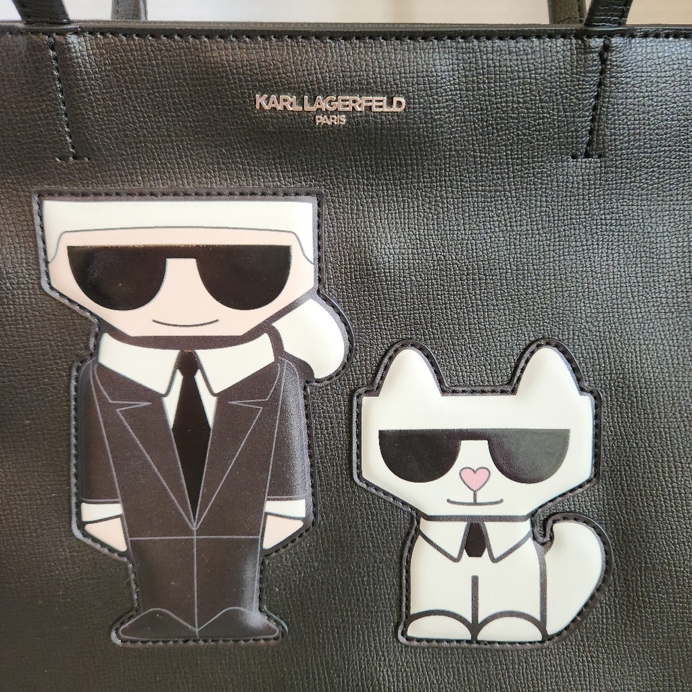 Karl Lagerfeld   Black Tote Bag with Cartoon Design - Picture 2 of 7